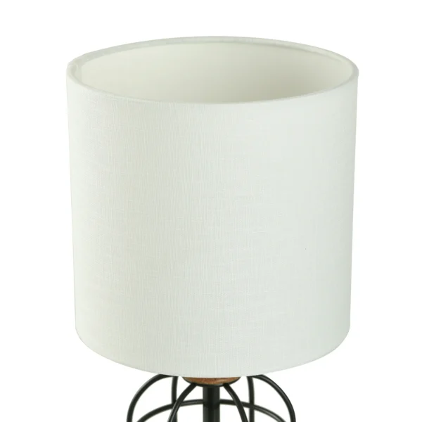 Black Metal Cage Table Lamp with Wood Accents and Drum Shade - Image 3