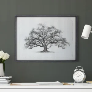 House Elm Tree on Parchment Framed Art 24