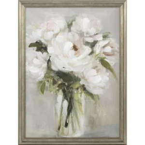 House Peachy Rose Bouquet Framed Emb Canvas Board 18