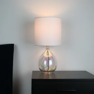 Iridescent Glass Lamp with White Shade, 16